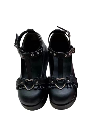 Damen Platform Mary Jane Schuhe Sweet Toe Knöchel Gothic Plattform Kleid Pumps Chunky Lackleder