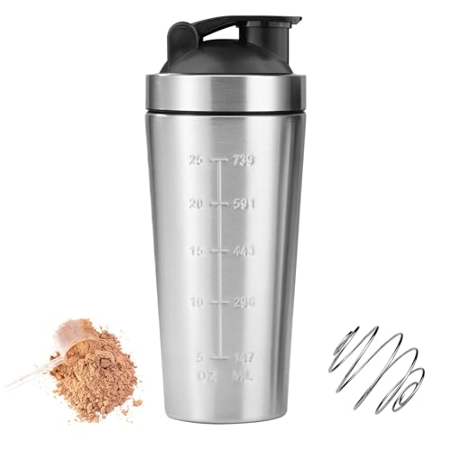 Elsrantor Protein Shaker, 750ml Blender Bottle, Eiweiss Flasche Edelstahl, Shaker mit Kugel, Shake Becher, Proteinshaker, Eiweißshaker, Fitness Shakerbecher, Stahl Flasche für Eiweiß- & Sportgetränke