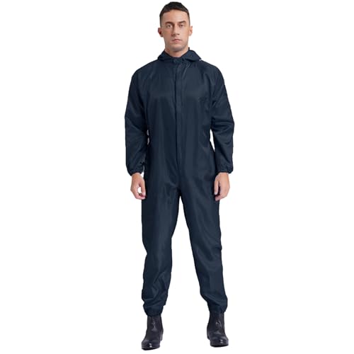 Jugaoge Unisex Motorrad Regenanzug für Damen und Herren Outdoor Einteiler Antistatischer staubdichter Overall Jumpsuit Arbeitsoveralls für Werkstattarbeiter, Sprühfarbe L-4XL Navy blau 3XL