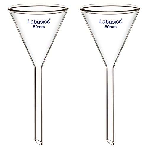 Labasics Borosilikatglas Trichter, 2er-Pack Schwere Glaswand Trichter Glass Funnel Kurzer Stiel 50 mm Durchmesser, 50 mm Stiellänge