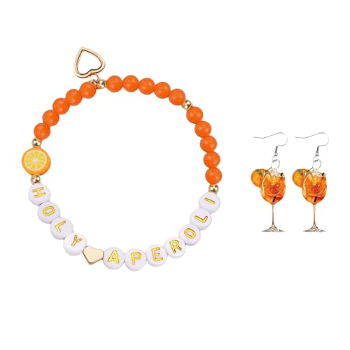 FloralGrace Aperol Geschenke Frau 1 Stück Aperol Armband und 2 Stück Aperol Weinglas Ohrringe Aperol Deko für Freundin Kollegen Familien