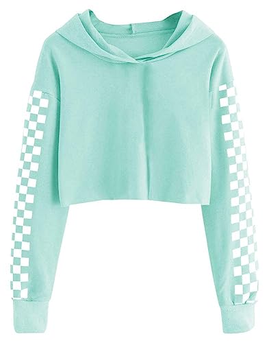 Cicy Bell Kapuzenpullover Für Mädchen Kinder Crop Tops Niedlich Plaid Langarm Mode Hoodie Sweatshirts Grün 140