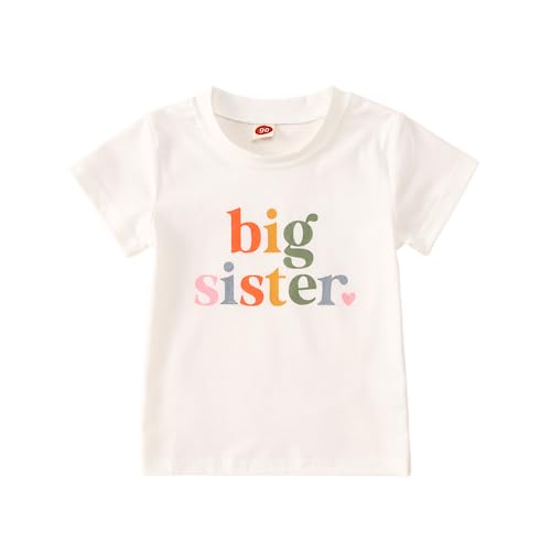 Big Sister Shirt Baby Ankündigung für Mädchen Outfits Große Schwester T-Shirt Sommer Kurzarm Tops Befördert zu Big Sister Tees Süßes Rundhals Shirts Baumwolle Hemd(Weiß,2-3Jahre)