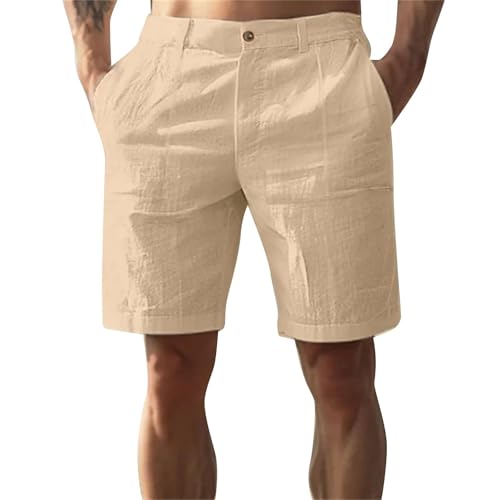 Generisch Kurze Hosen Herren Baumwolle Leinen Shorts Leichte Luftige Sommershorts Einfarbige Freizeithose mit Taschen Mann Sport Mit Mesh Sporthose Reissverschluss Sommer