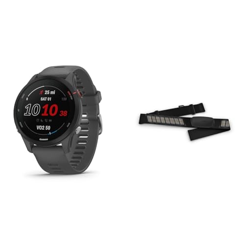 Garmin Forerunner 255 – GPS-Laufuhr mit individuellen Trainingsplänen & HRM-DUAL – Brustgurt zur Aufzeichnung von Herzfrequenzwerten, ANT+ & Bluetooth Technologie