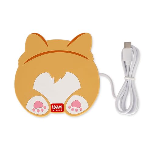 Legami - USB Tassenwärmer, Hält Getränke warm, Ideal für Tassen und Gläser mit flachem Boden, 10 x 10 cm, USB-Eingang, Thema Corgi, Orange