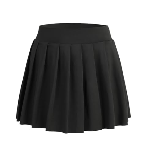 Bezioner Mädchen Tennisrock,Faltenrock mit Taschen Innenhose,Golf Skorts Plissierte Skater Sportrock Kinder Minirock Schuluniform Schwarz XL(10-12 Jahre,130–150 cm)