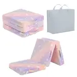 Tiita Trifold Bodenmatratze für Kinder, 145 x 56 x 8 cm Glow in The Dark Baby Kinder Futon mit abnehmbarem Bezug, Kleinkind Boden Bett Nap Matte mit Aufbewahrungstasche, Pink Pegasus