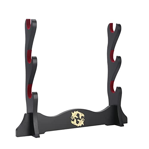 Z-fiber Schwerthalter Japanischer Samt gepolsterter Katana Stand Samurai Display Rack Support Alle Tanto Schwerter Yin und Yang,3 Tier