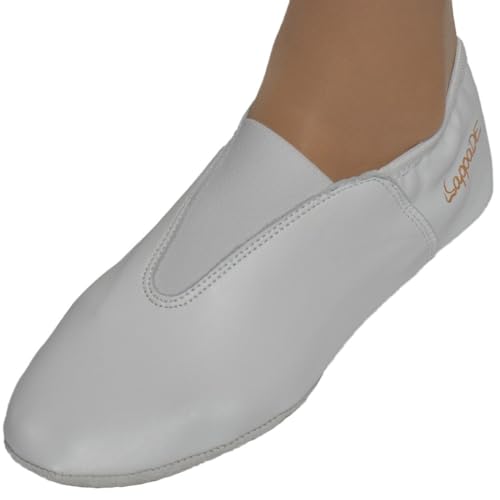 Lappade extra breite Gymnastikschuhe, Ballettschuhe, Schläppchen, Turnschläppchen, Tanzschuhe mit Gummipads weiß Art.295G Gr.33