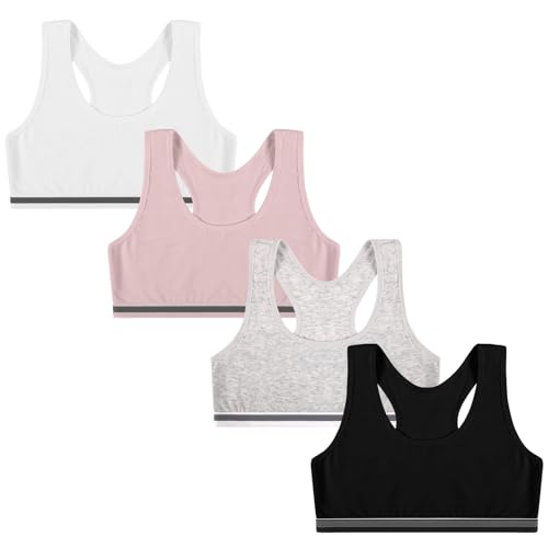 flintronic 4 Pack Mädchen Sport BH, Bustier Baumwolle, Teens U-förmiger Rücken Unterwäsche, Top Bustier, für 8-15 Jahre Kinder, L