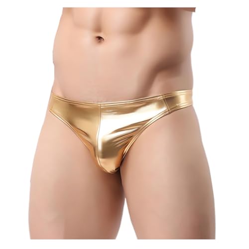 Herren glänzender Tanga, flüssiger metallisch niedriger T-Back-Tanga, sexy Bulge-Beutel G String Thong Jockstrap, funkelnde Männer unter Höschen für Clubbekleidung, Bikini Unterwäsche für Tanzkleidun