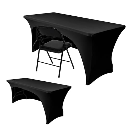 Nasitos Schwarze Tischdecke für 120 cm große Tische, Spandex, offene Rückseite, waschbare Stoff-Tischauflage für rechteckige Tische, Messen, Handwerksausstellungen, Ausstellungstische,