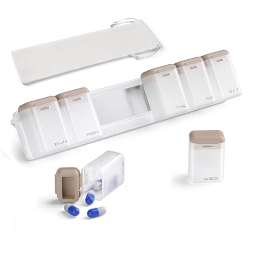 Magnetischer Wochen-Tablettenhalter, Herausnehmbarer Tablettensortierer, Wasserdichter Medikamentenspender für unterwegs, Tages-Organizer für Nahrungsergänzungsmittel, Vitamine und Medikamente (Brown)