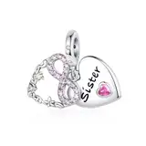 Alstiva Liebe Schwester Charm-Anhänger 925 Sterling Silber 5A Zirkonia Charm Anhänger für Armband Charm Bead Pendant für Europäische Armbänder Halsketten Schmuck Geschenk für Damen Frauen