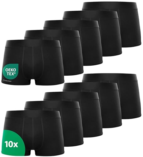 Kemes Boxershorts Herren 10 Pack Baumwolle schwarz Unterhosen atmungsaktiv Unterwäsche Herren | Größe XL