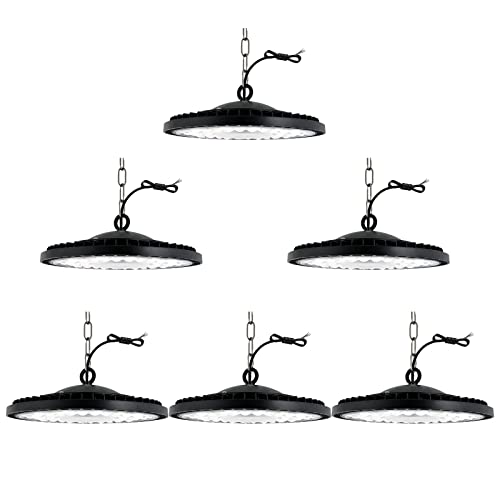 Jefedana 6pcs-300W LED Strahler Industrielampe, 30000LM UFO Werkstattlampe IP65 High Bay Licht, 6500K Kaltweiß Hallenbeleuchtung für Werkstätten Industrie Fabrikhallen