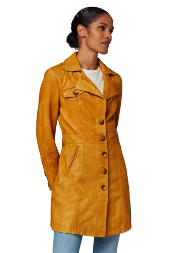 RICANO Lucy, Damen Ledermantel (Slim Fit) – echtes Lamm Leder – Einreiher (Gelb, XS)