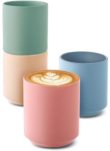 Cosumy Cappuccino Tassen Groß 4er Set - Pastellfarben aus Keramik - Minimalistisch & Stapelbares Design - Hitzebeständig - Langlebige Keramik - Spülmaschinenfest - 200 ml