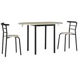 HOMCOM 3 TLG Esszimmergruppe Esstisch-Set mit 2 Stühlen und 1 Ovaler Tisch Küchentisch-Set Essgruppe mit klappbarer Tischplatte für kleine Raume Stahl MDF Natur+Schwarz 120 x 60 x 75 cm