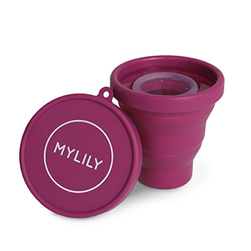 MYLILY® Menstruationstassen Becher zur Reinigung und Aufbewahrung | Sterilisator für alle Arten von Menstruationstassen | Faltbares Case für die Mikrowelle | 100% medizinisches Silikon (Beere)