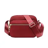 QWUVEDS Damen Klassische kleine Nylon Umhängetasche Handytasche Damen Leichte Messenger Sling Umhängetasche Busfahrer Taschen (Red, One Size)