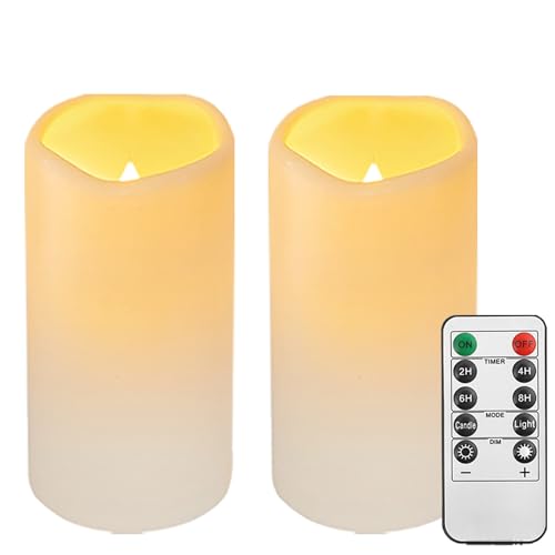 Biyanuo 2PACK Wasserdichte Outdoor LED Kerzen Fernbedienung Timer, Kunststoff flammenlose batteriebetriebene elektrische Säulenkerze (D7.5 xH14cm) Camping, Hochzeiten, Geschenke,Home Decoration