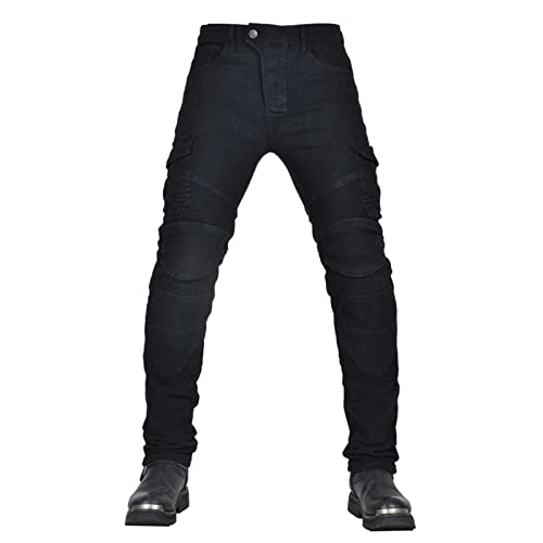 CFlong Motorrad-Jeanshose Für Herren/Damen, Sturzfeste Jeans Mit Geradem Bein Und 4 Arten Von Schutzausrüstung, Motorradhose Für Motorradrennfahrer (Schwarz,S)
