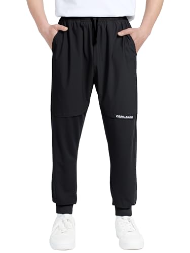 CAMLAKEE Jungen Trainingshose Kinder Sporthose Fußballhose Jungs Sommerhose Jogger Hosen mit Elastische Taille Schwarz DE:164-170 (Herstellergröße 170)