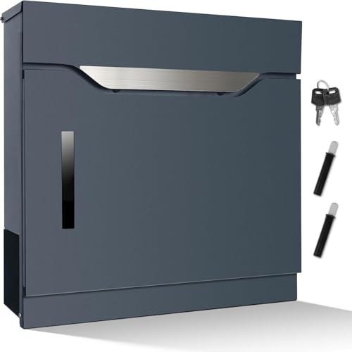 HOMEDEMO Briefkasten Anthrazit mit Zeitungsfach, Wandbriefkasten mit Dämpfer & Sichtfenster, 2 Schlüssel abschließbar, Modern Postkasten