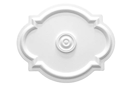 MARBET DESIGN Stuckrosette R-10, 515x420mm - Deckenrosette weiß, aus EPS Styropor, Zierelement, Stuck, Wanddeko Wohnzimmer Lampe Polystyrol Oval