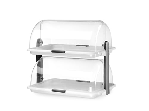 HENDI Buffet-Vitrine, doppelt, Doppeldecker, Rolltop-Präsenter, Käse- und Brotkasten, Transparente Rollabdeckung oben, 380x260x(H)355mm, Polystyrol