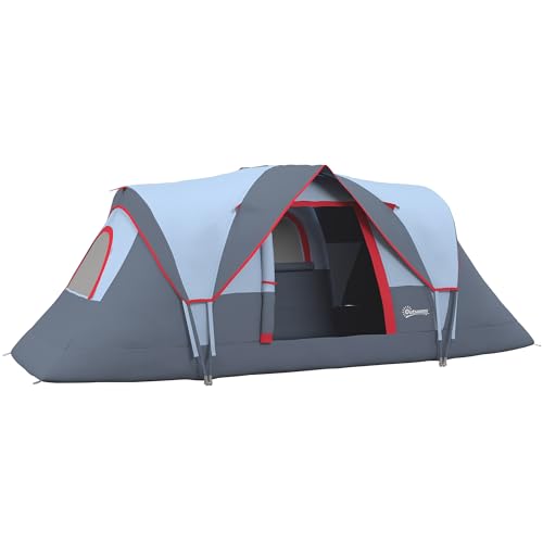 Outsunny Campingzelt für 5-6 Personen stabil wasserdicht Familienzelt mit Eingang Fenster Packtasche, Zelt mit 3000mm Wassersäule Tunnelzelt Kuppelzelt für Camping Reise Garten, Hellgrau