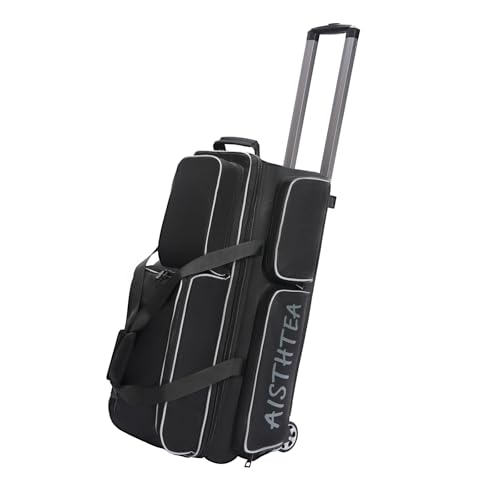 Aisthtea Bowlingtasche mit 3 Bällen und Rollen, Rollwagen Bowlingtaschen mit großem separatem Schuhfach und übergroßer Zubehörtasche