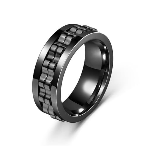 Irikdescia Fidget Ring, Stressabbau und Anti-Angst-Ringe, 8 mm, Polierte Schwere Zappelringe, Modeaccessoires, Geschenk für Männer und Frauen (Schwarz) – 59,5 mm