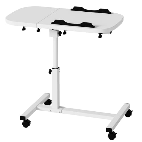 mosegor Mobiler Beistelltisch Höhenverstellbarer Pflegetisch für Bett mit 4 Rollen, 60×40cm Laptoptisch, Drehbare Überbetttisch für Wohnzimmer, Schlafzimmer, Büro,Bett,Sofa, Max 20KG, Weiß
