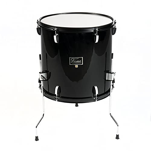 Fame First Step Floor Tom 16"x16", Hochwertiges Einsteiger-Trommelset, Mischholz, Piano Black, Robuste Stahlspannreifen, Inklusive Floor Tom Legs, Akkurate Stimmbarkeit, Modernes Design, Ideal für