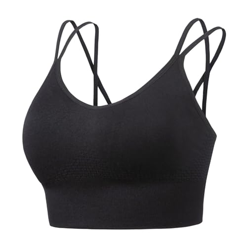 Tanktop mit integriertem BH Tshirt BH ohne Bügel Sporttop mit integriertem BH Weißer Body Spitze Bequemer Verstellbarer BH ohne Bügel Nahtloser BH für Damen Sommer Outfit Damen BH (Black, S)