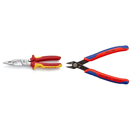 KNIPEX Elektro-Installationszange 1000V-isoliert (200 mm) 13 86 200 & Electronic Super Knips (125 mm) 78 61 125, Mehrfarbig