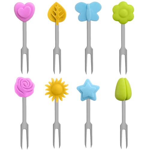 8 Stück Obstgabeln Aus Edelstahl,Süßes Silikonmuster Bstgabeln Kinder,Mini Wiederverwendbare Zahnstocher,Kuchengabeln,Party Gabeln,für Party,Picknicks,Haus, Küche, Café