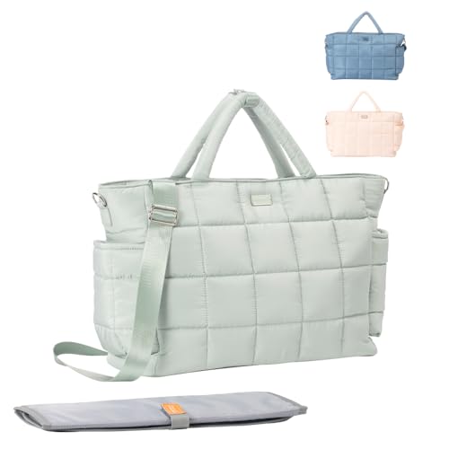 WELAVILA Wickeltasche, Puffer-Stil, Kuriertasche, schicke Baby-Essentials Reisetasche mit Wickelunterlage und isolierten Taschen, multifunktionale Wickeltasche, Minzgrün