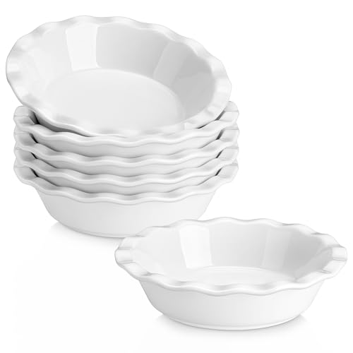 MALACASA 6er Set Mini-Pie-Formen aus Keramik 360 ML – Auflaufformen für Quiches, Tarts & Einzelportionen, ofen-, mikrowellen- & gefriersicher, weiß, spülmaschinenfest