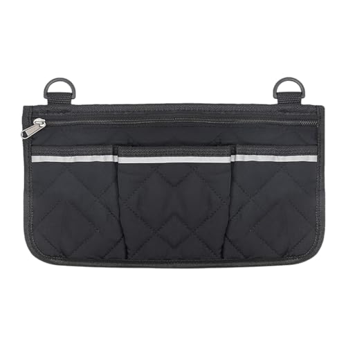 WUSJCOF Rollstuhltasche für Armlehne Rollstuhlsack mit reflektierenden Streifen Rollstuhl Tasche mit Namenskartenfach für Walker, Mobility Scooter, Rollatoren (Schwarz)