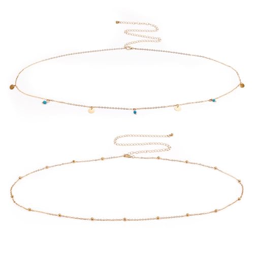 2stk Taillenketten für Damen, Bauchketten Sexy Taillenkette Taillenperlen Kettengürtel Strand-Taillenkette Verstellbare Bauchkette für Die Taillendekoration Sommer-Strandgeschenk (Typ A)