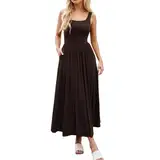 Sommerkleid Damen Lang Maxikleid Leicht Spaghettiträger Freizeitkleid Trägerkleid Boho Druckkleid Ärmellos Wickelkleid Musselin T-Shirt Kleid Tunikakleid Strandkleid Plisseekleid 80er Jahre Outfit