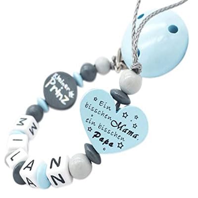 Schnullerband personalisiert mit Namen Jungen - Bisschen Mama + Papa und ganz viel Wunder -Babygeschenk Geburt