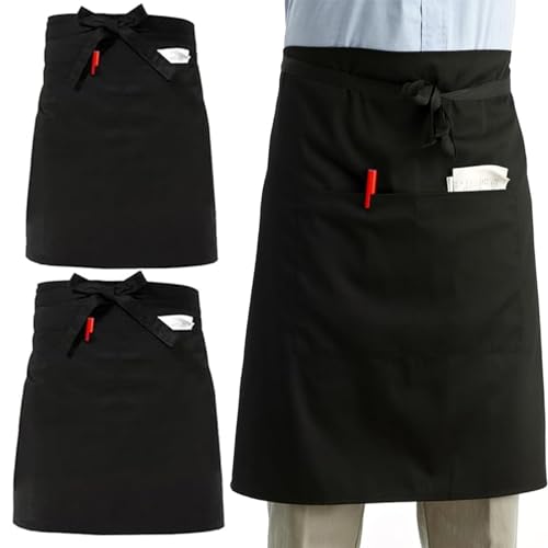 stillwen Unisex Kellnerschürzen,2 Stück Vorbinder Schürze,Kurz Schürze mit Taschen,Kurze Kellnerschürze,Halben Schürzen 2 Taschen,für Cafe,Gaststätte,Bistro,Fertigkeit,Garten