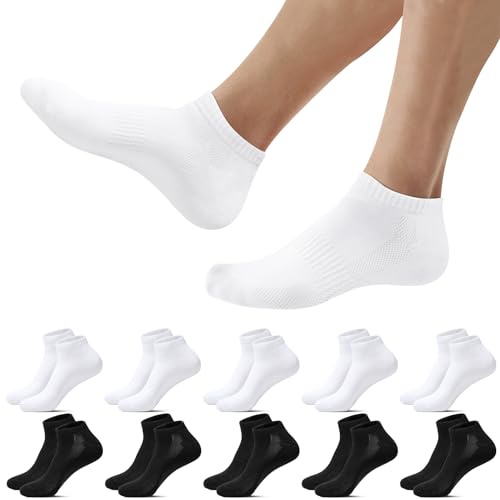 Falechay Sneaker Socken Herren Damen Sportsocken 10 Paar Halbsocken Kurze Atmungsaktive Baumwolle Laufsocken,Schwarz Weiß 43-46