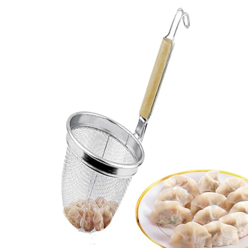 Weqizuerqi Nudelkorb Aus Edelst-ahl - Nudelsieb Mit Holzgriff, Küchensieb Mit Nudelkorbsieb Und Eukalyptusholzgriff, Für Lebensmittel, Knödel, Kartoffel, Nudel, Tiefe Küche, Küchen Werkzeug