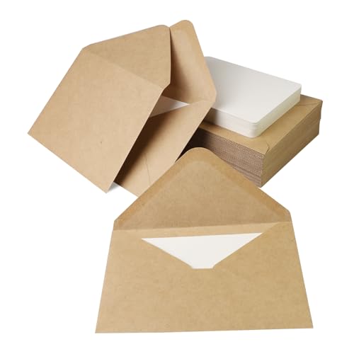 YFLeomry 50 Stück Briefumschläge Kraftpapier mit 50 Stück Karten Blanko DIY Kraftpapier Umschläge Briefumschläge B6 Ohne Fenster für Geburtstagskarten Hochzeiten Dankeskarten Grußkarten